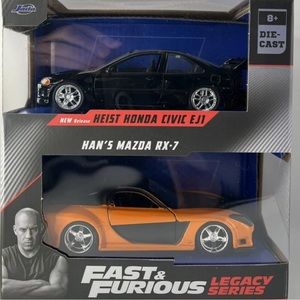 NWB TWO-PACK DIECAST HONDA CIVIC EJ1, MAZDA RX-7 LEGACY SERIES
